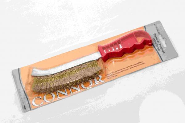 CEPILLO ALAMBRE BRONCEADO CURVO "CONNOR" - 25 CM. - MANGO PLÃSTICO - EN BLISTER. 